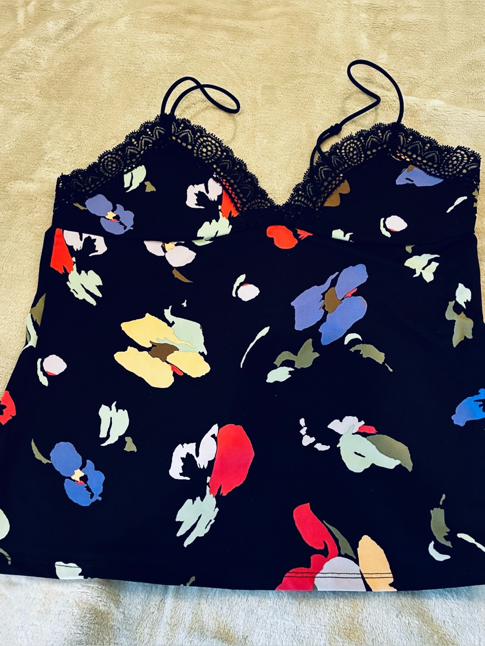 Calvin Klein Black Floral Lace-Trim Camisole Size M